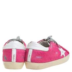Pre Owned Golden Goose Pink Pony Hair And White Leather Low Top Sneaker Size 40