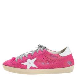 Pre Owned Golden Goose Pink Pony Hair And White Leather Low Top Sneaker Size 40