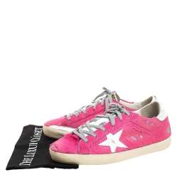 Pre Owned Golden Goose Pink Pony Hair And White Leather Low Top Sneaker Size 40