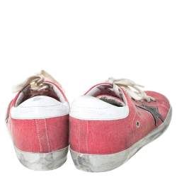 Pre Owned Golden Goose Pink Canvas and Leather Distressed Low Top Sneakers Size 37