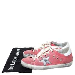 Pre Owned Golden Goose Pink Canvas and Leather Distressed Low Top Sneakers Size 37