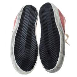 Pre Owned Golden Goose Pink Canvas and Leather Distressed Low Top Sneakers Size 37