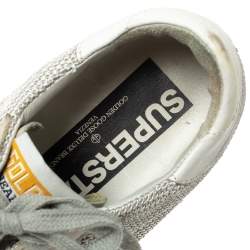 Pre Owned Golden Goose White Leather And Grey Knit Fabric Superstar Sneakers Size 37