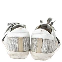 Pre Owned Golden Goose White Leather And Grey Knit Fabric Superstar Sneakers Size 37