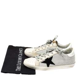 Pre Owned Golden Goose White Leather And Grey Knit Fabric Superstar Sneakers Size 37