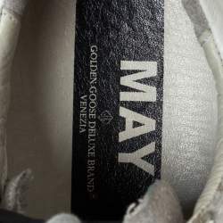Pre Owned Golden Goose White/Grey Distressed Suede And Metallic Pony Hair May Lace Up Sneakers Size 38