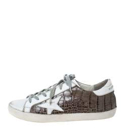 Golden Goose White/Grey Croc Embossed Leather Superstar Low Top Sneakers Size 38