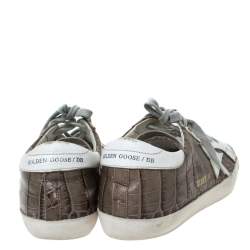 Golden Goose White/Grey Croc Embossed Leather Superstar Low Top Sneakers Size 38
