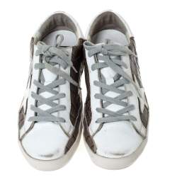 Golden Goose White/Grey Croc Embossed Leather Superstar Low Top Sneakers Size 38