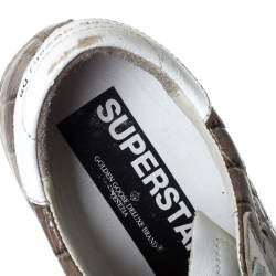 Golden Goose White/Grey Croc Embossed Leather Superstar Low Top Sneakers Size 38