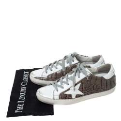Golden Goose White/Grey Croc Embossed Leather Superstar Low Top Sneakers Size 38