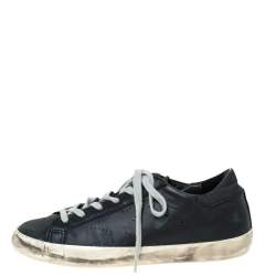 Golden Goose Black Leather Perforated Star Low Top Sneakers Size 37