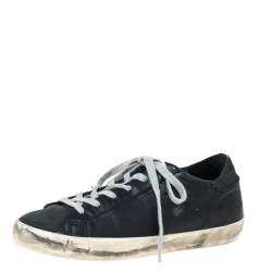 Golden Goose Black Leather Perforated Star Low Top Sneakers Size 37