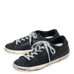 Golden Goose Black Leather Perforated Star Low Top Sneakers Size 37