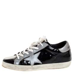Pre Owned Golden Goose Black Patent And Grey Leather Hi Star Sneakers Size 35