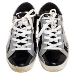 Pre Owned Golden Goose Black Patent And Grey Leather Hi Star Sneakers Size 35