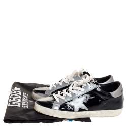 Pre Owned Golden Goose Black Patent And Grey Leather Hi Star Sneakers Size 35