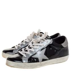 Pre Owned Golden Goose Black Patent And Grey Leather Hi Star Sneakers Size 35