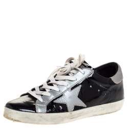 Pre Owned Golden Goose Black Patent And Grey Leather Hi Star Sneakers Size 35