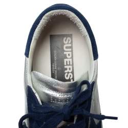 Pre Owned Golden Goose Deluxe Brand Silver Leather And Blue Suede Star Sneakers Size 38