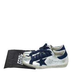 Pre Owned Golden Goose Deluxe Brand Silver Leather And Blue Suede Star Sneakers Size 38