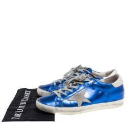 Pre Owned Golden Goose Metallic Blue Leather and Grey Suede Superstar Lace Up Sneakers Size 38