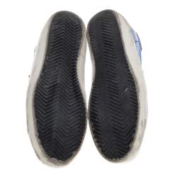 Pre Owned Golden Goose Metallic Blue Leather and Grey Suede Superstar Lace Up Sneakers Size 38