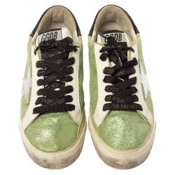 Pre Owned Golden Goose Green Shimmer fabric Superstar Sneakers Size 37