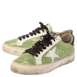 Pre Owned Golden Goose Green Shimmer fabric Superstar Sneakers Size 37