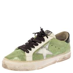 Pre Owned Golden Goose Green Shimmer fabric Superstar Sneakers Size 37