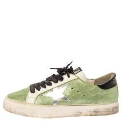 Pre Owned Golden Goose Green Shimmer fabric Superstar Sneakers Size 37