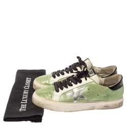 Pre Owned Golden Goose Green Shimmer fabric Superstar Sneakers Size 37