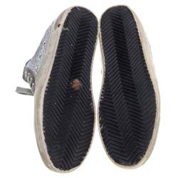 Pre Owned Golden Goose Silver/Grey Glitter And Suede High Top Sneakers Size 36