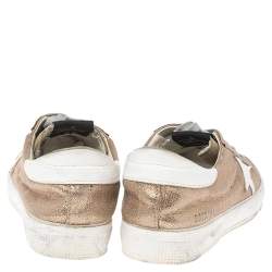 Pre Owned Golden Goose Gold/White Glitter And Leather Superstar Low Top Sneakers Size 40