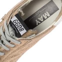 Pre Owned Golden Goose Gold/White Glitter And Leather Superstar Low Top Sneakers Size 40