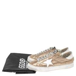 Pre Owned Golden Goose Gold/White Glitter And Leather Superstar Low Top Sneakers Size 40