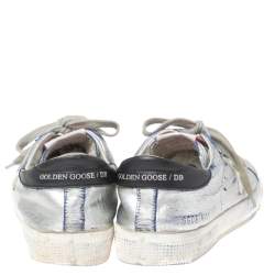 Pre Owned Golden Goose Silver/White Leather Star Applique Low Top Sneakers Size 39