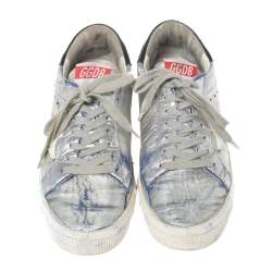 Pre Owned Golden Goose Silver/White Leather Star Applique Low Top Sneakers Size 39