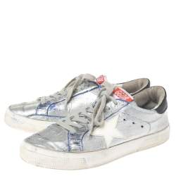 Pre Owned Golden Goose Silver/White Leather Star Applique Low Top Sneakers Size 39