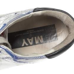 Pre Owned Golden Goose Silver/White Leather Star Applique Low Top Sneakers Size 39