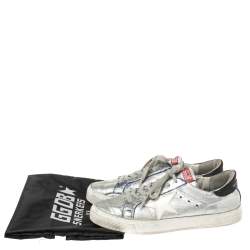 Pre Owned Golden Goose Silver/White Leather Star Applique Low Top Sneakers Size 39