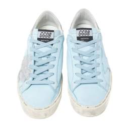 Pre Owned Golden Goose Light Blue/Silver Leather Hi Star Sneakers Size 38