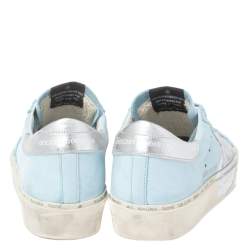 Pre Owned Golden Goose Light Blue/Silver Leather Hi Star Sneakers Size 38