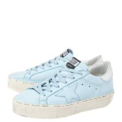 Pre Owned Golden Goose Light Blue/Silver Leather Hi Star Sneakers Size 38