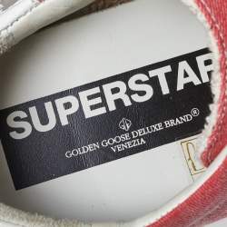 Pre Owned Golden Goose Pink Denim And Metallic Silver Star Applique Low Top Sneakers Size 38