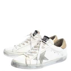 Pre Owned Golden Goose White/Gold Leather Superstar Low Top Sneakers Size 39