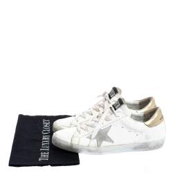 Pre Owned Golden Goose White/Gold Leather Superstar Low Top Sneakers Size 39