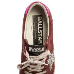 Pre Owned Golden Goose Burgundy Suede Leather And Glitter Ball Star Lace Up Sneakers Size 40
