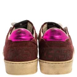 Pre Owned Golden Goose Burgundy Suede Leather And Glitter Ball Star Lace Up Sneakers Size 40