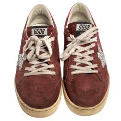 Pre Owned Golden Goose Burgundy Suede Leather And Glitter Ball Star Lace Up Sneakers Size 40